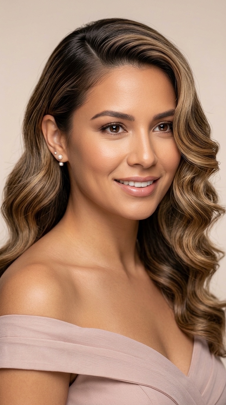 Deep Side Part Glamour Waves
