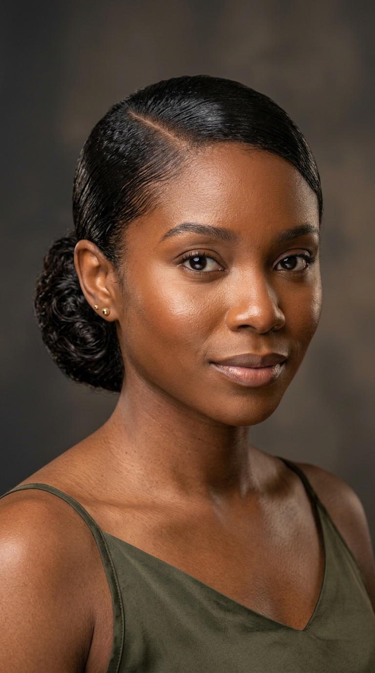 Deep Side-Part Low Bun