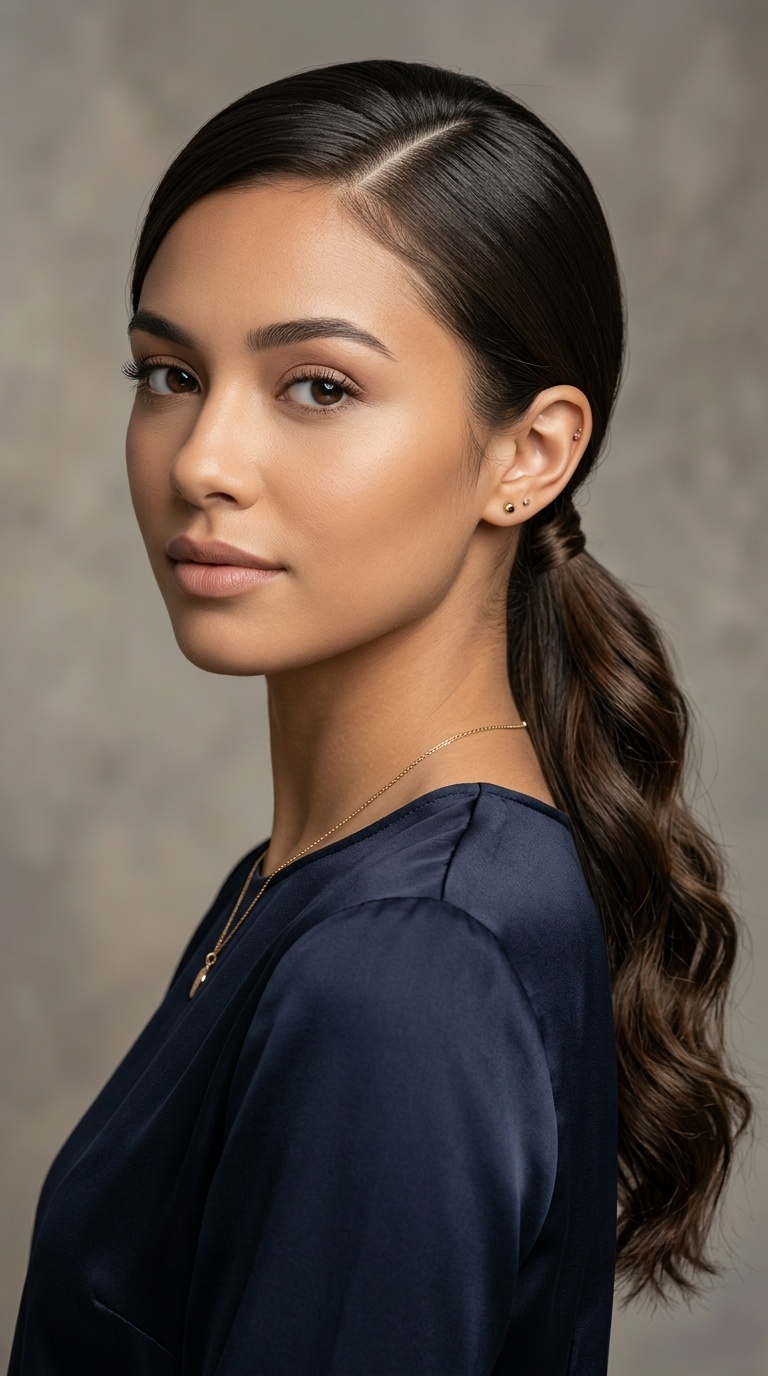 Deep Side Part Low Pony