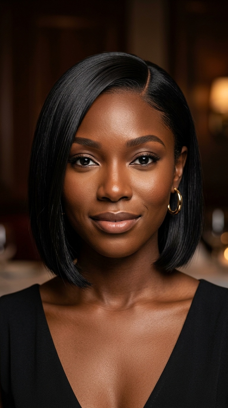 Deep Side Part Sleek Bob
