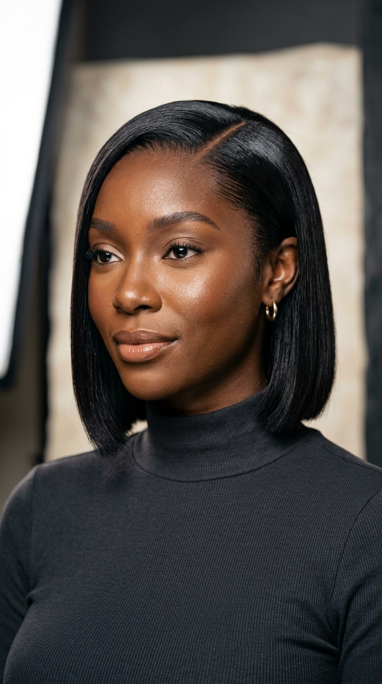 Deep Side Part Sleek Bob