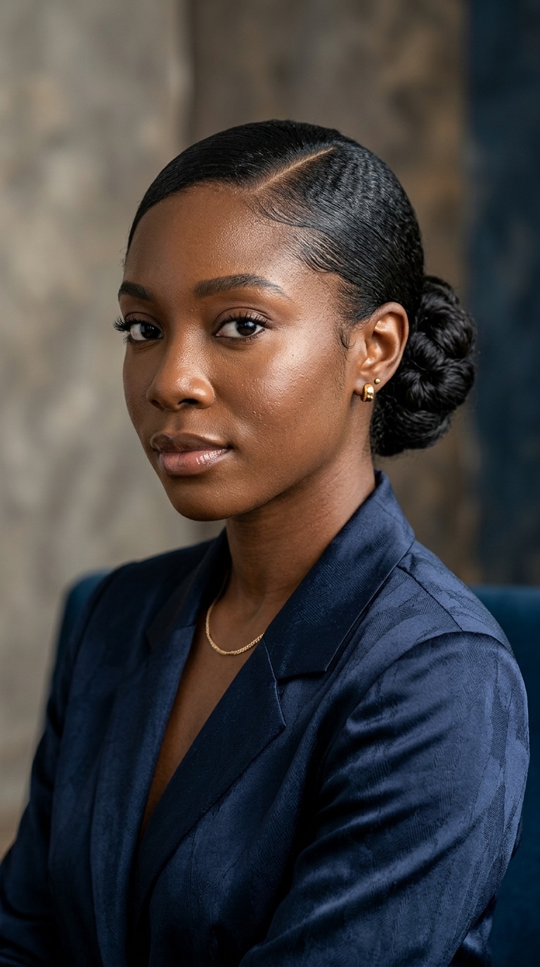 Deep Side-Part Sleek Low Bun
