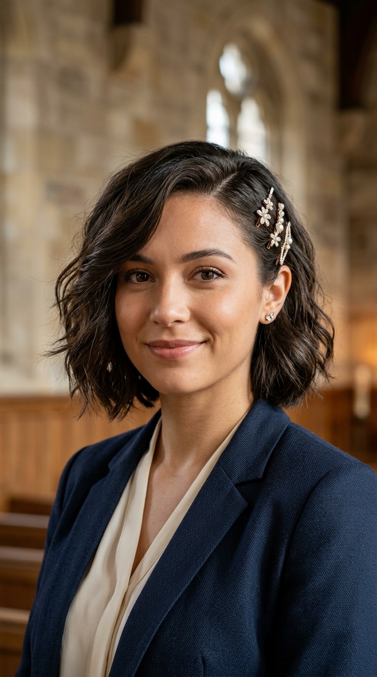 Deep Side Part with Barrettes