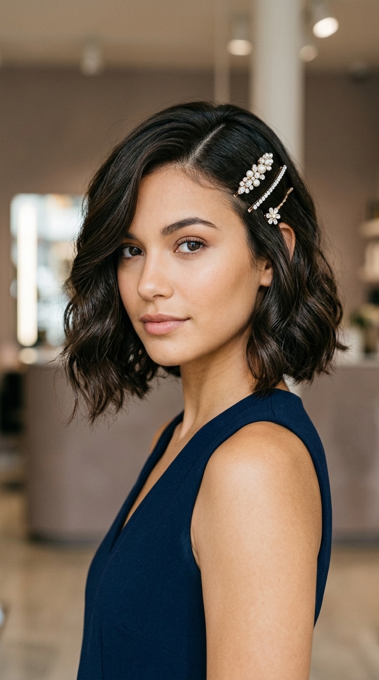 Deep Side Part with Barrettes