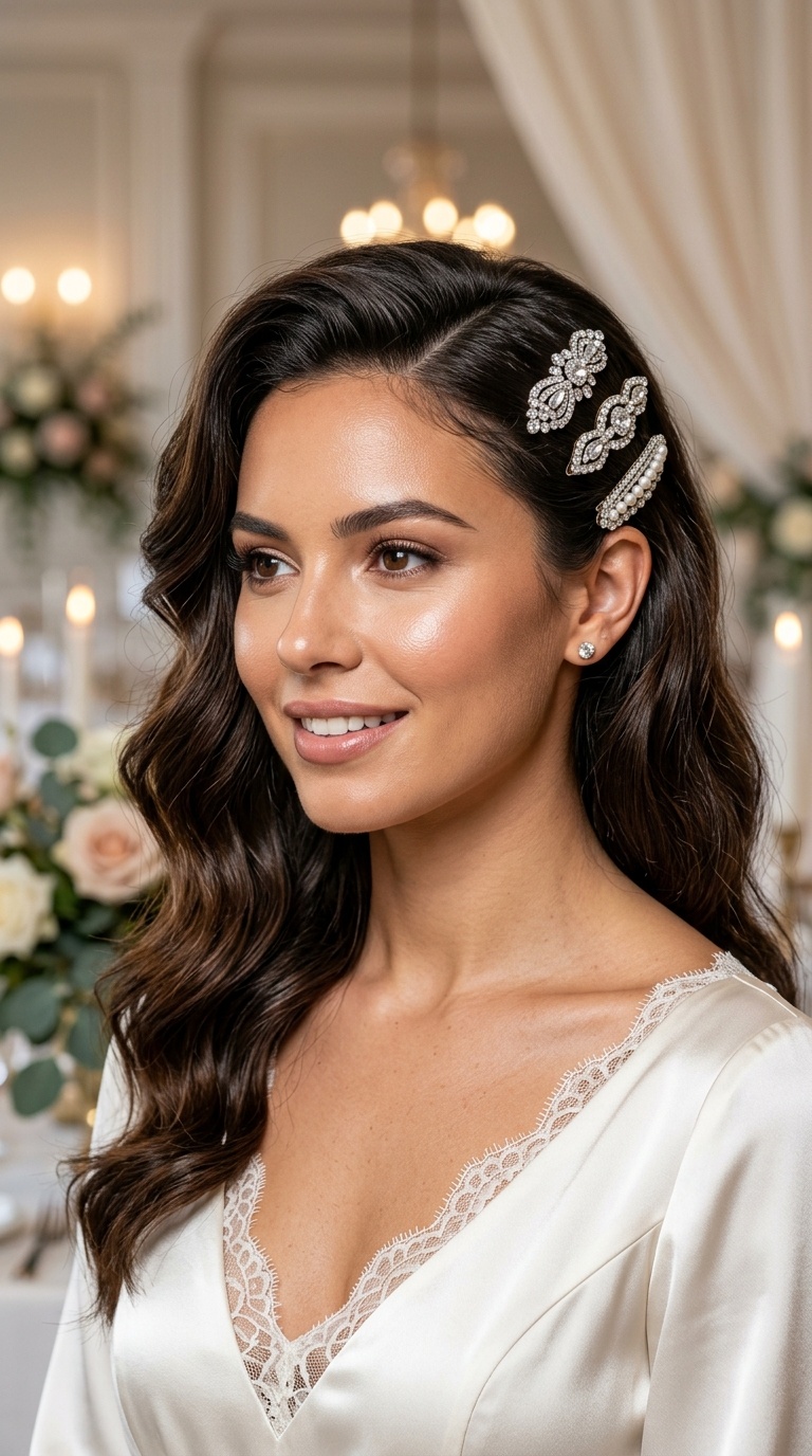 Deep Side Part with Barrettes