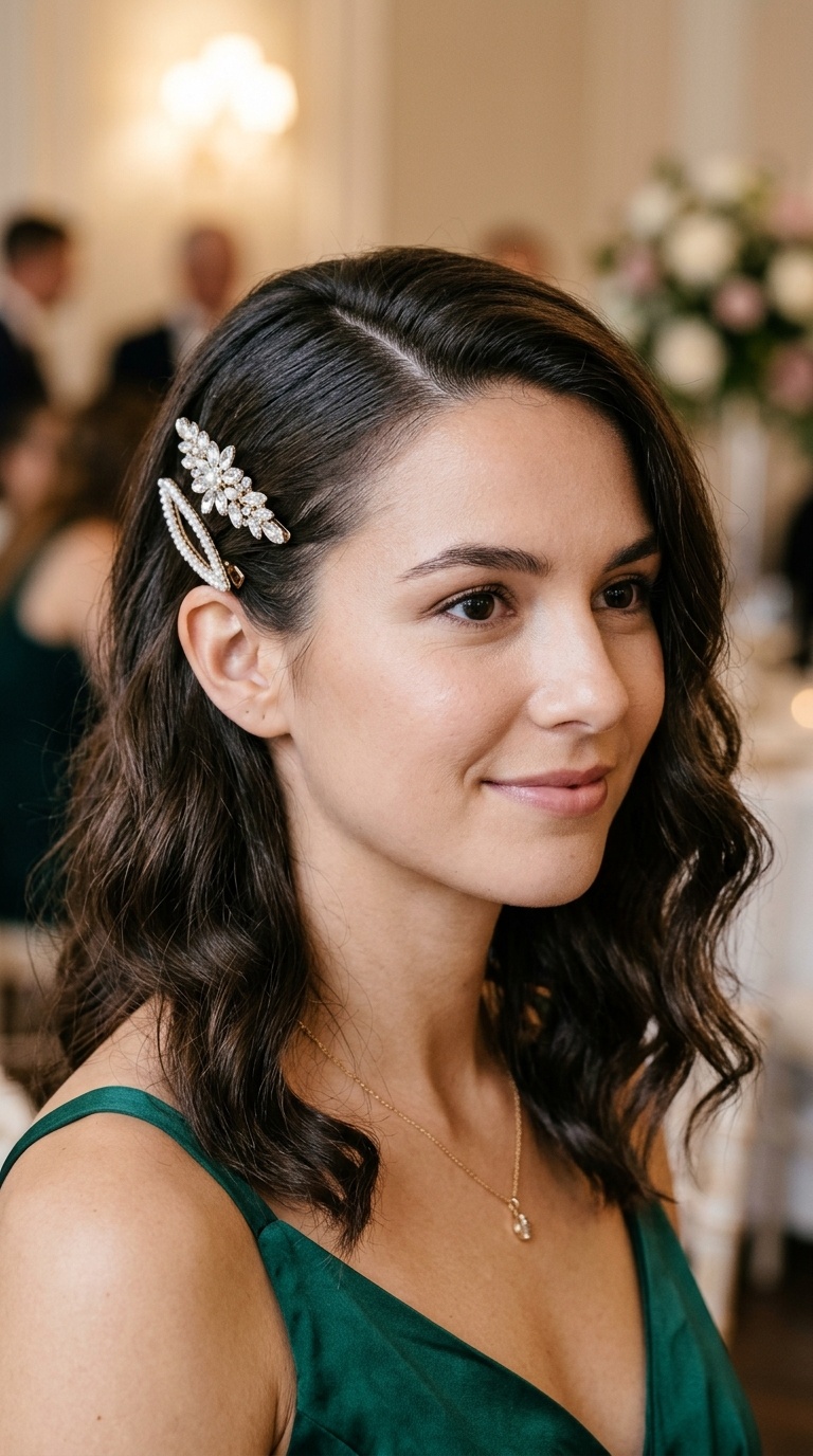 Deep Side Part with Barrettes