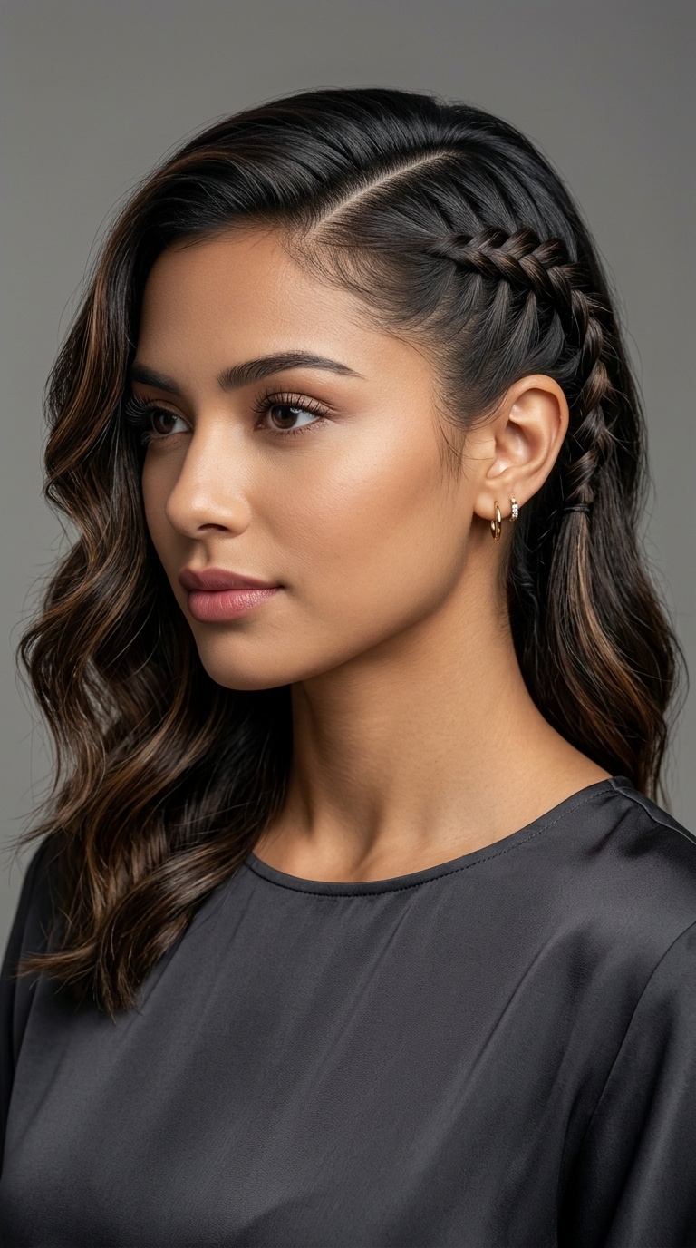 Deep Side Part with Braided Undercut Effect