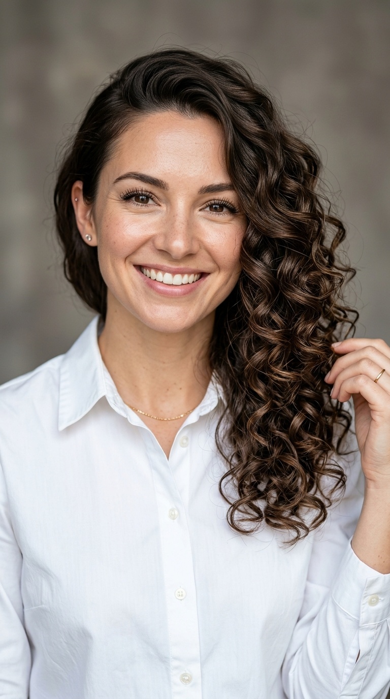 Deep Side Part with Curls