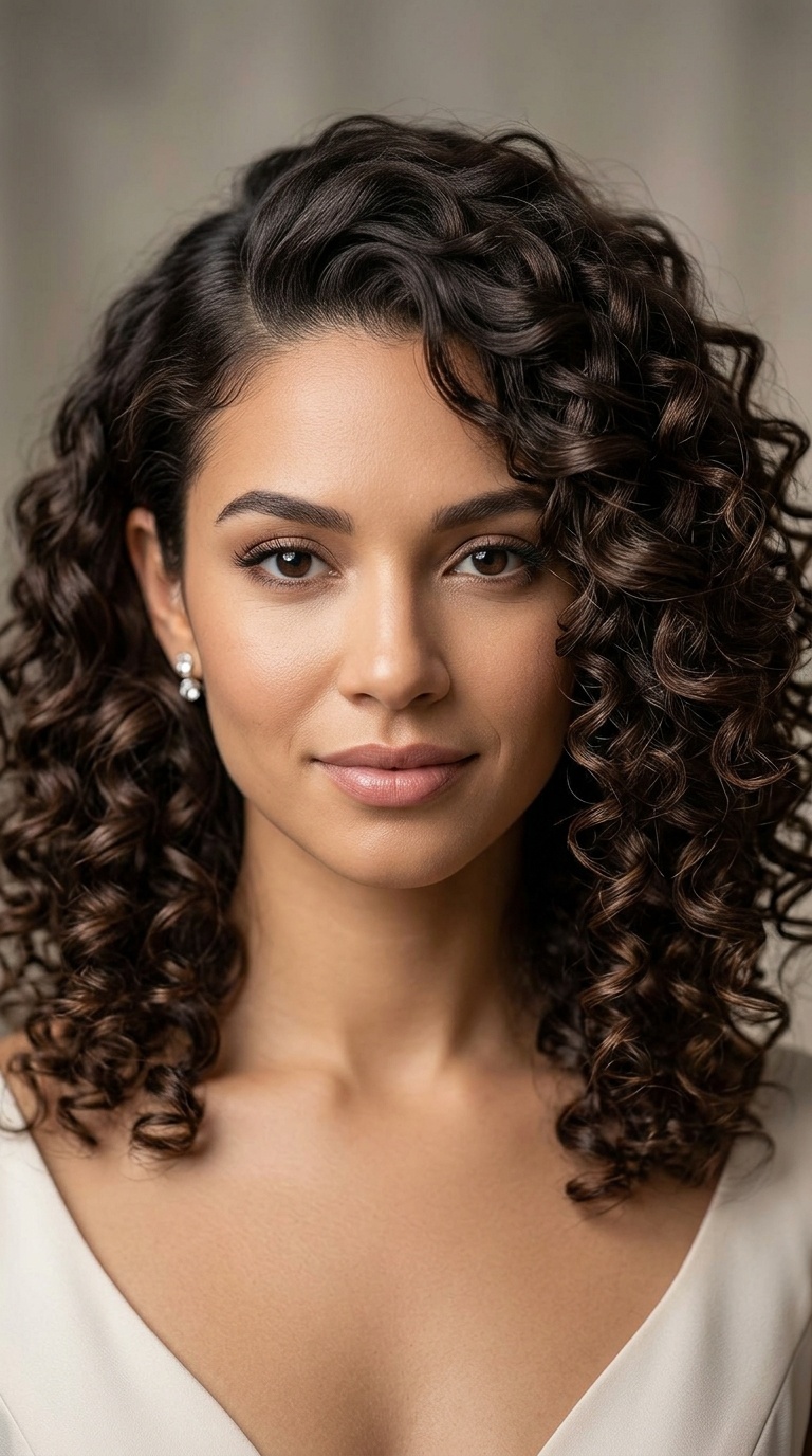 Deep Side Part with Curls