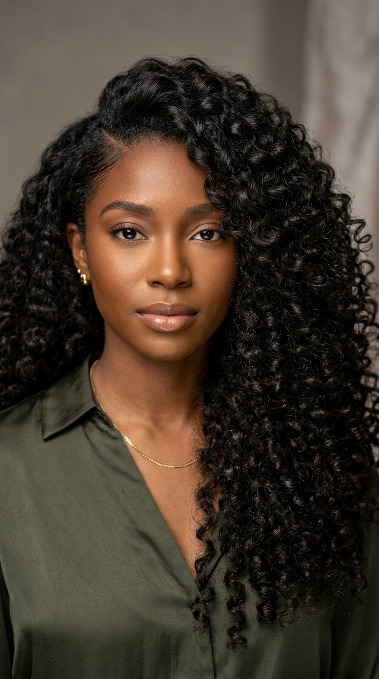 Deep Side Part with Curls