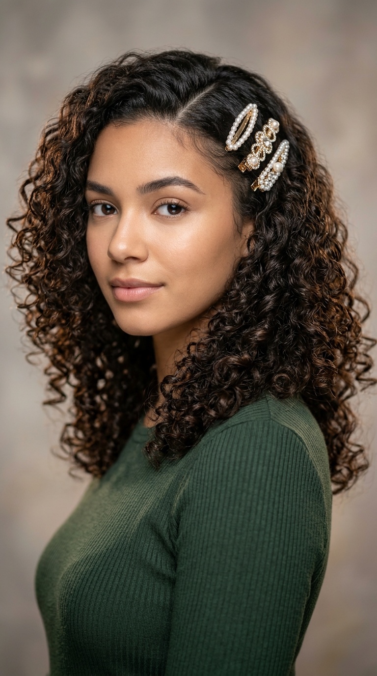 Deep Side Part with Decorative Clips