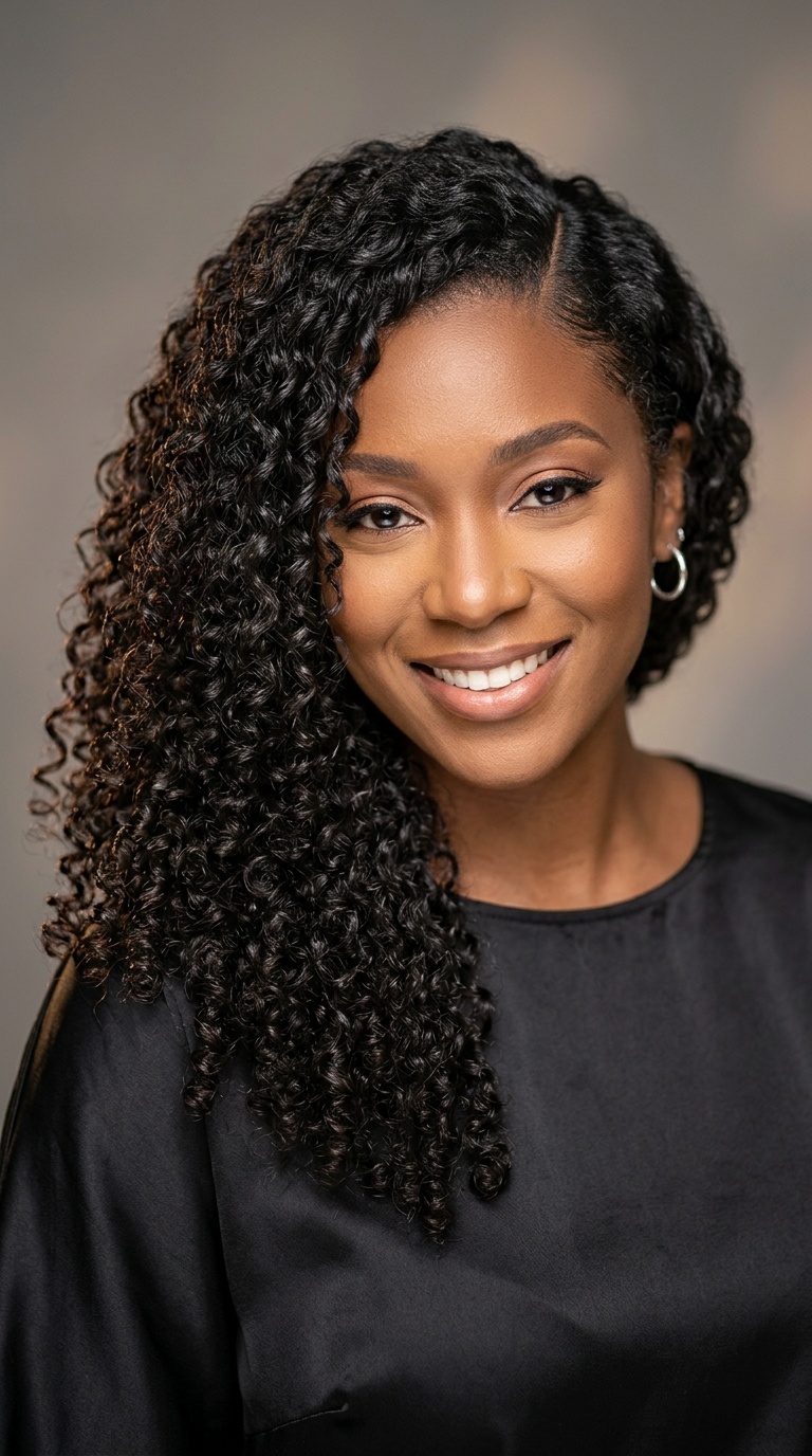 Deep Side Part with Defined Ringlets