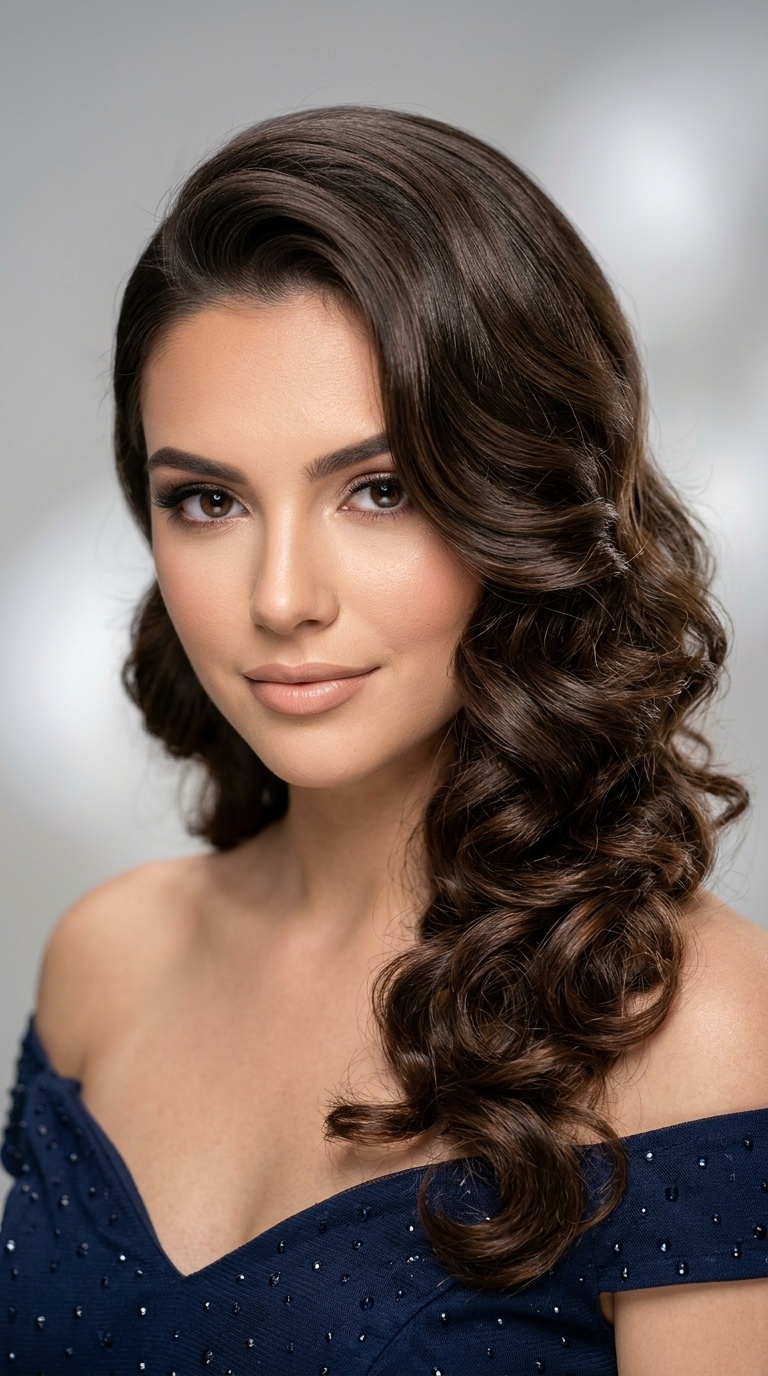 Deep Side Part with Glamour Curls