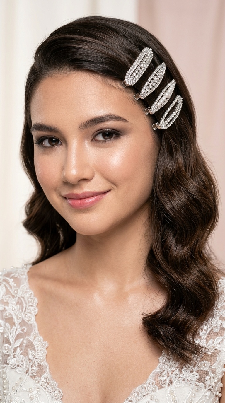 Deep Side Part with Glitzy Clips