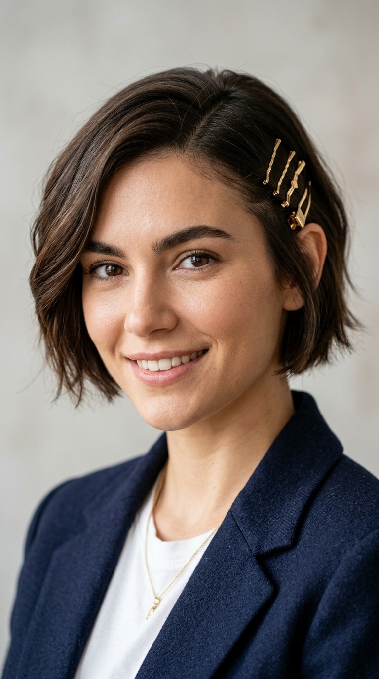 Deep Side Part with Gold Clips