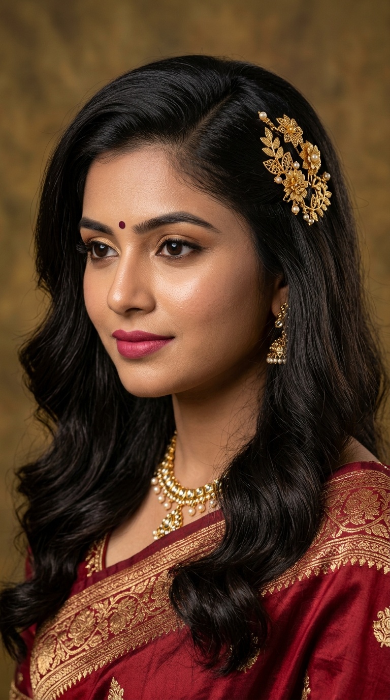 Deep Side Part with Gold Hair Pins