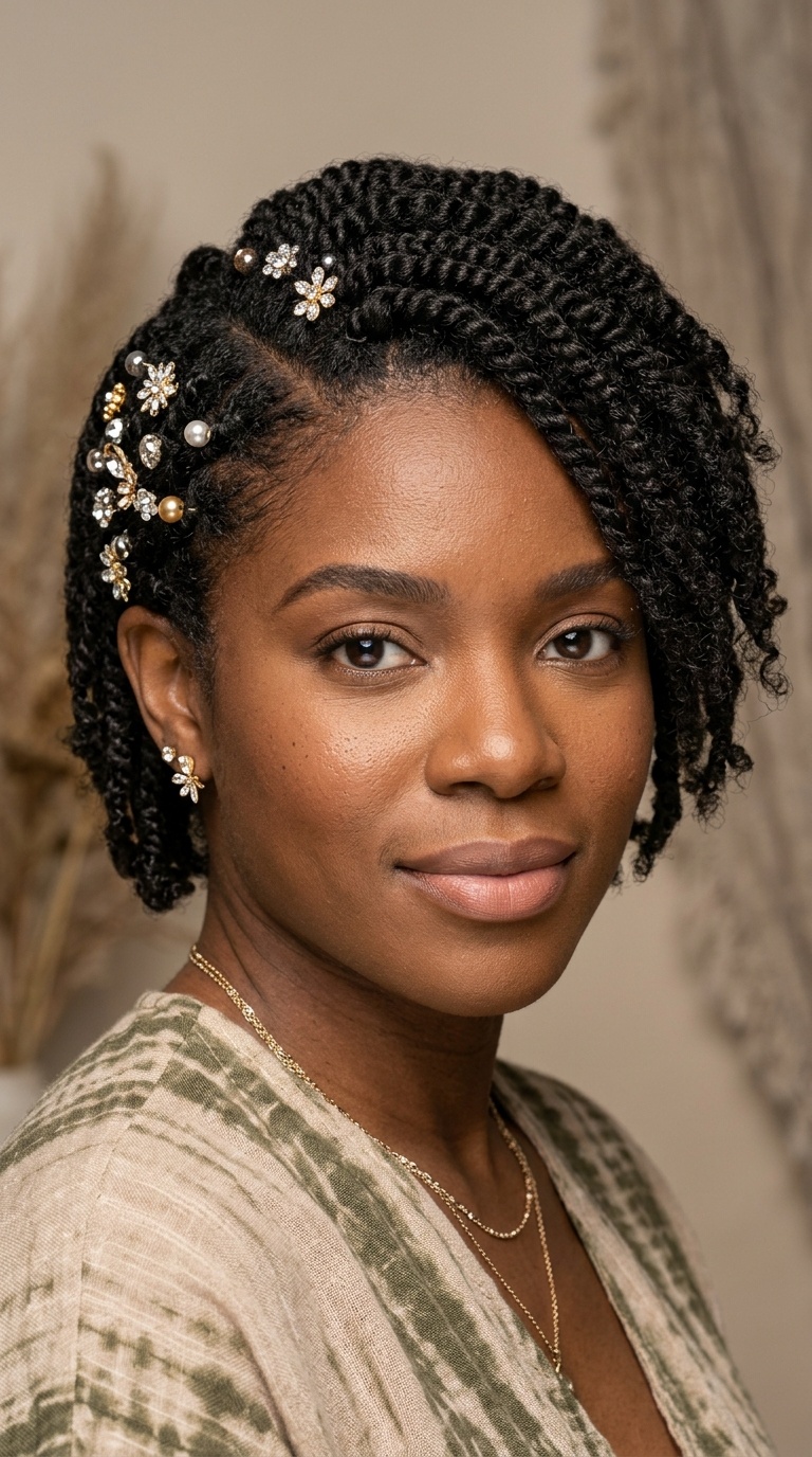 Deep Side Part with Jewel Pins