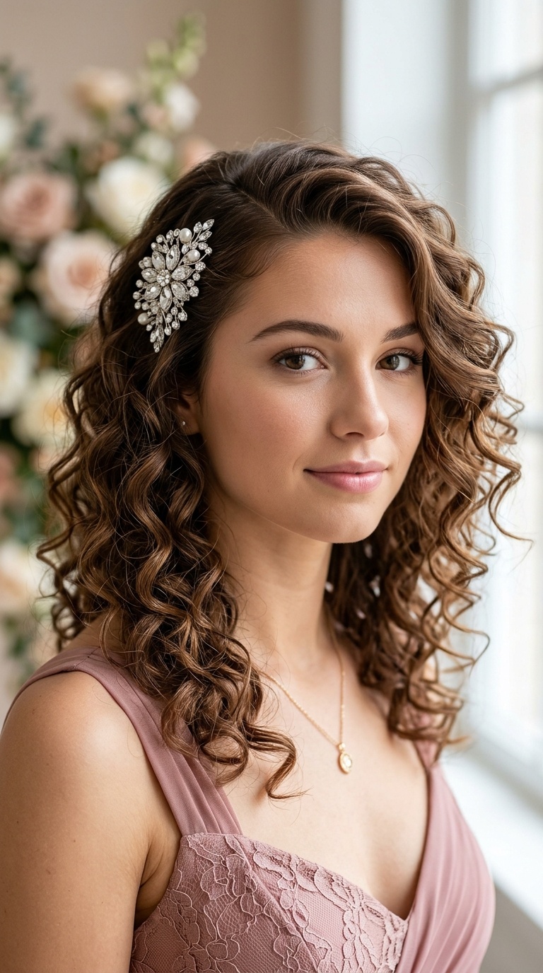 Deep Side Part with Jeweled Clip
