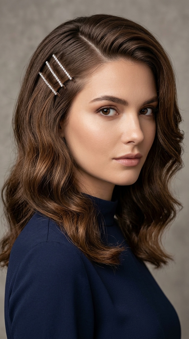 Deep Side Part with Pins