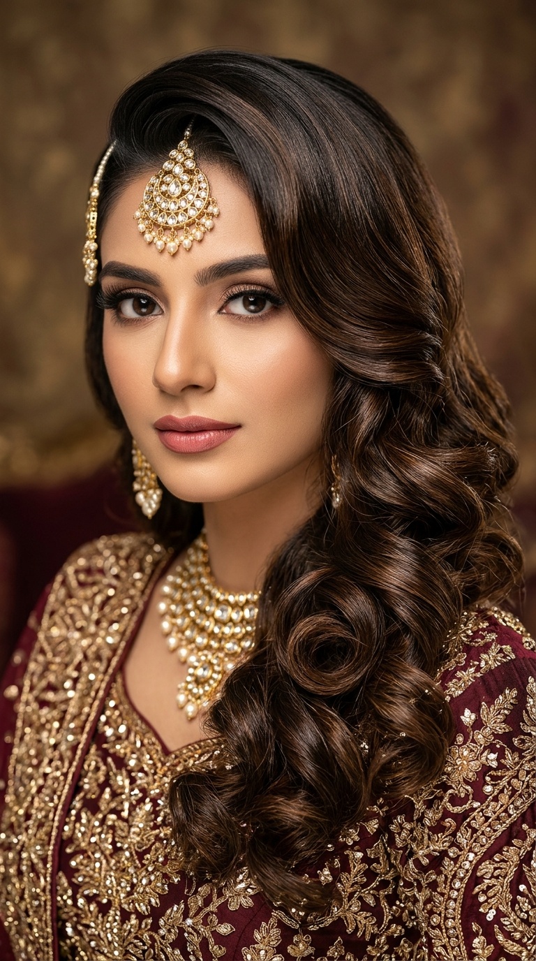 Deep Side Part with Polished Curls