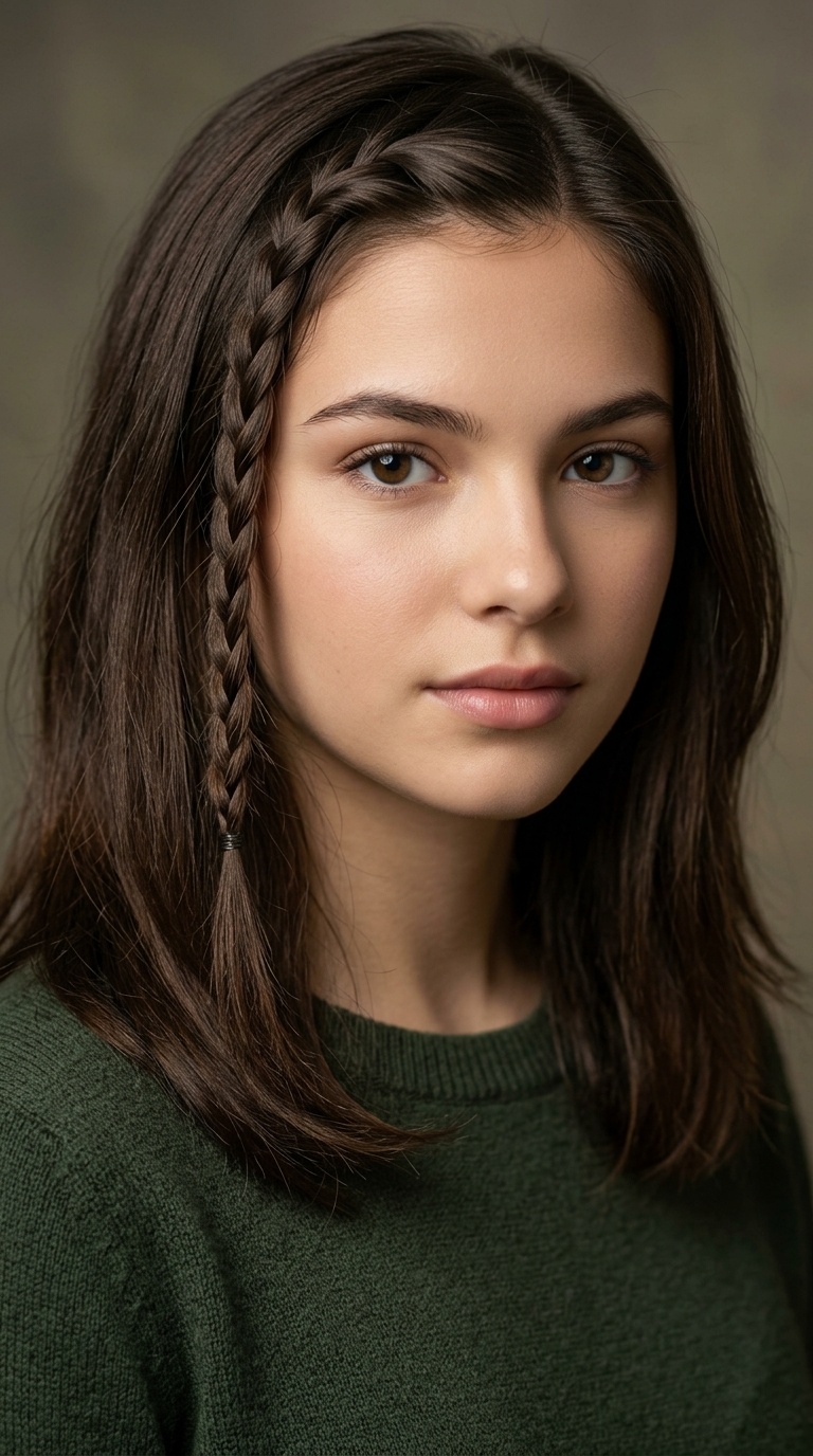 Deep Side Part with Single Braid