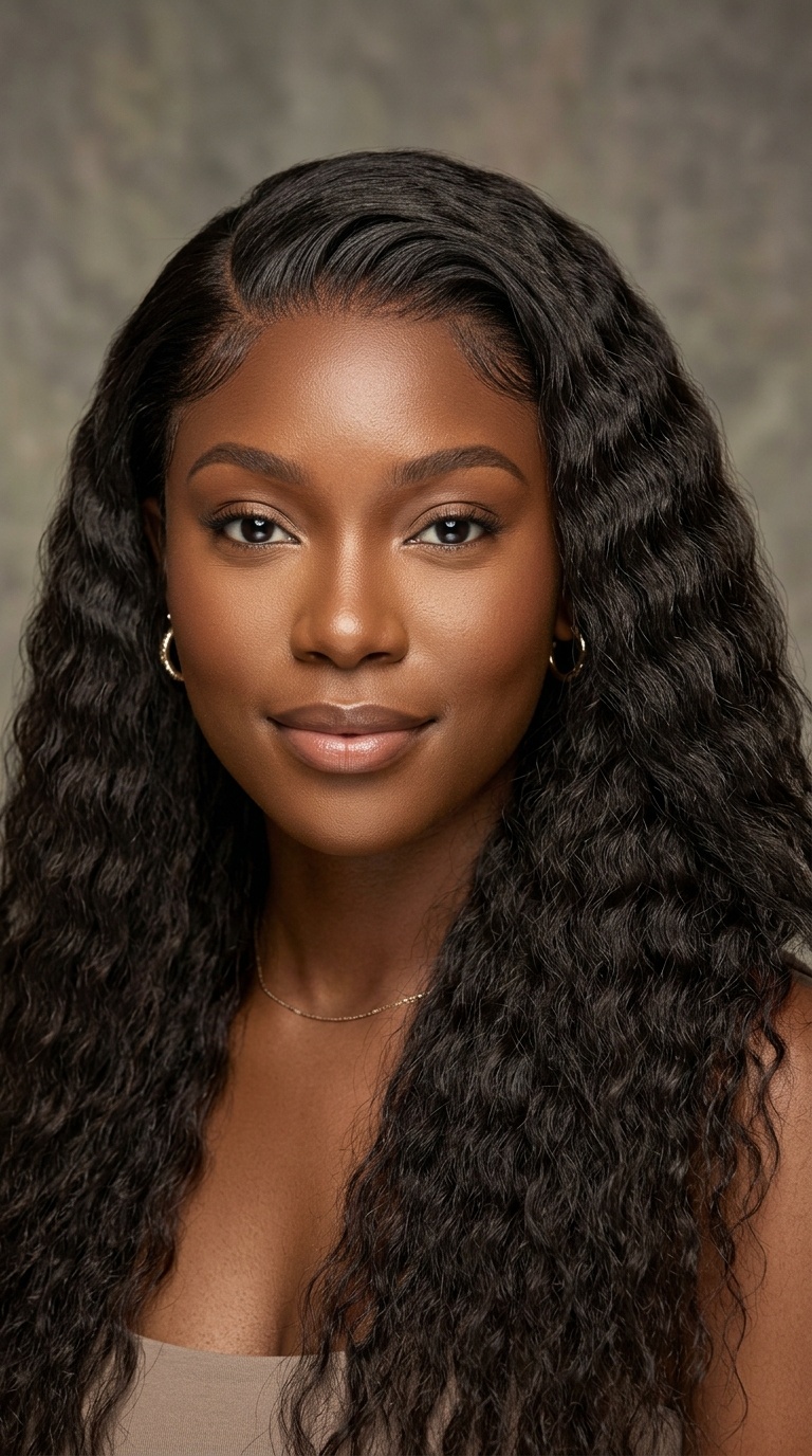 Deep Side Part with Soft Crimps