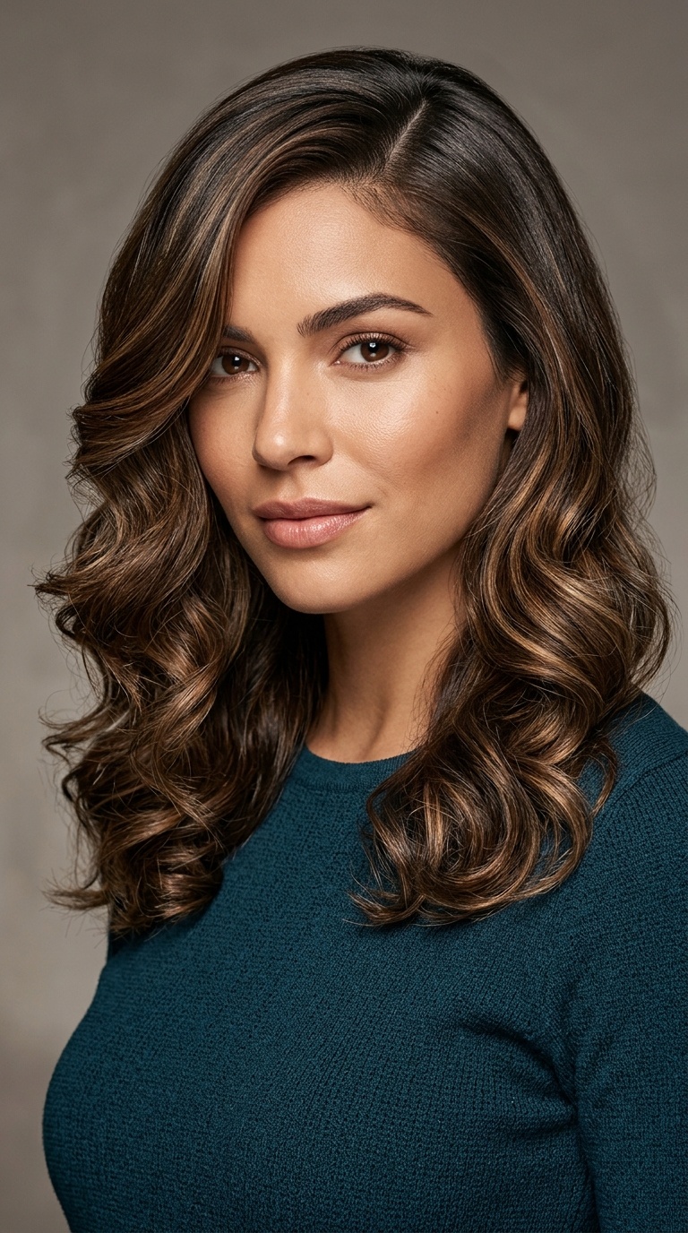 Deep Side Part with Soft Curls