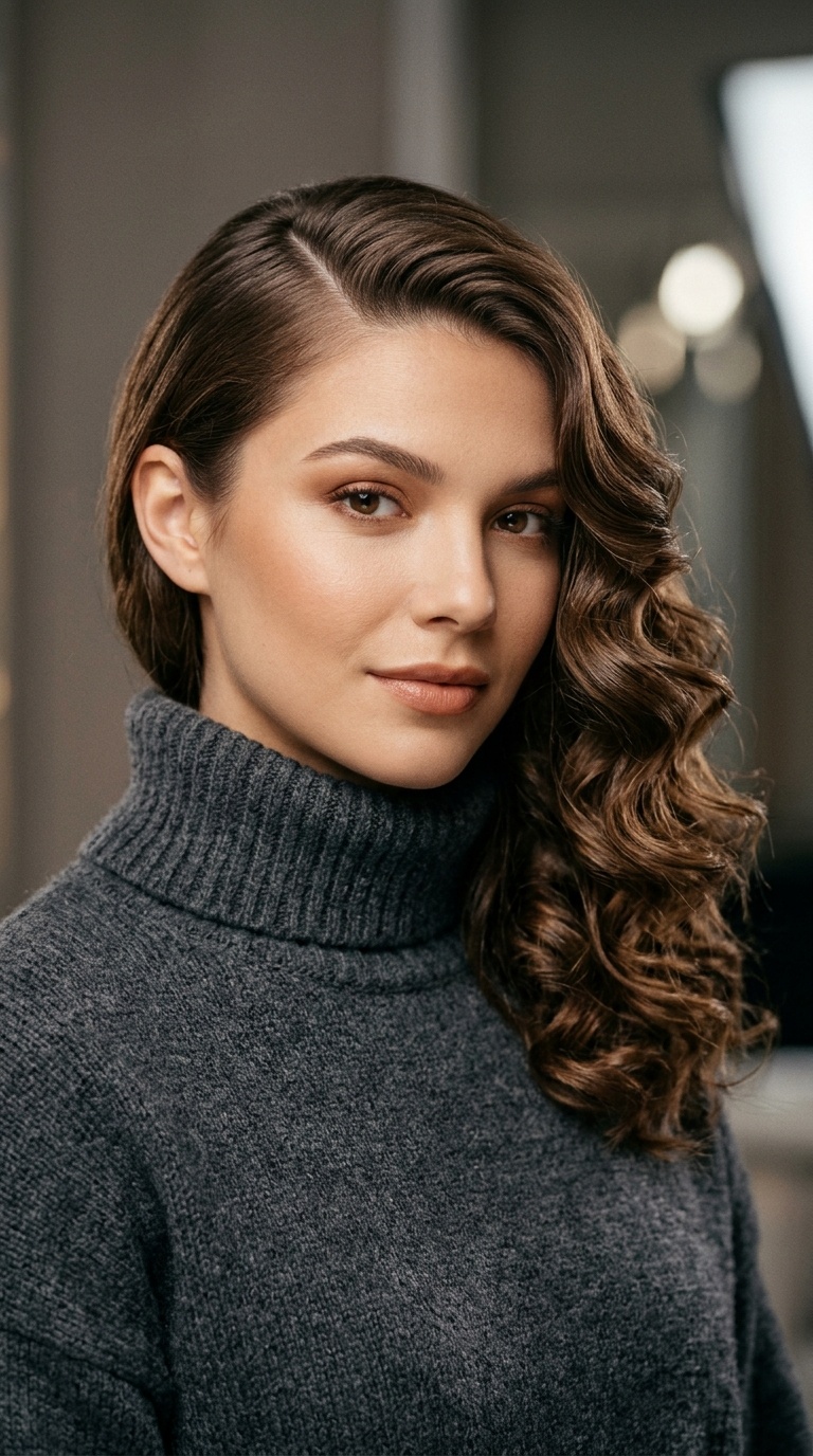 Deep Side Part with Soft Curls
