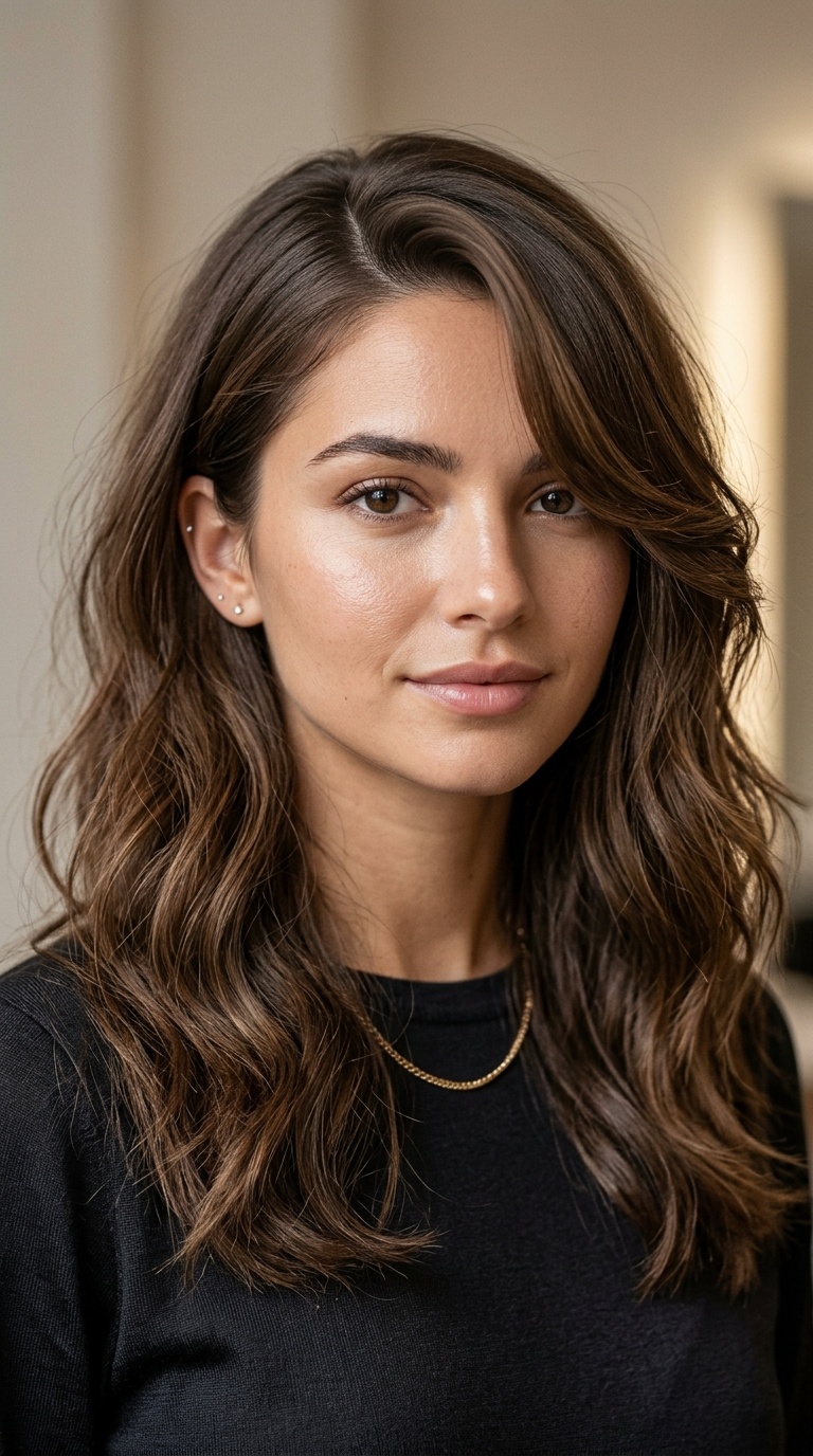 Deep Side Part with Soft Curtain Fringe
