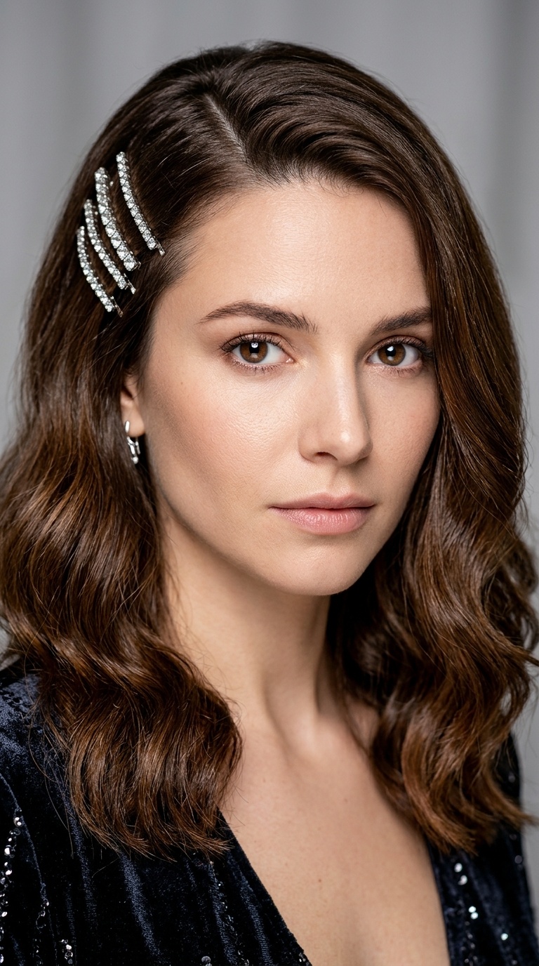 Deep Side Part with Sparkly Clips
