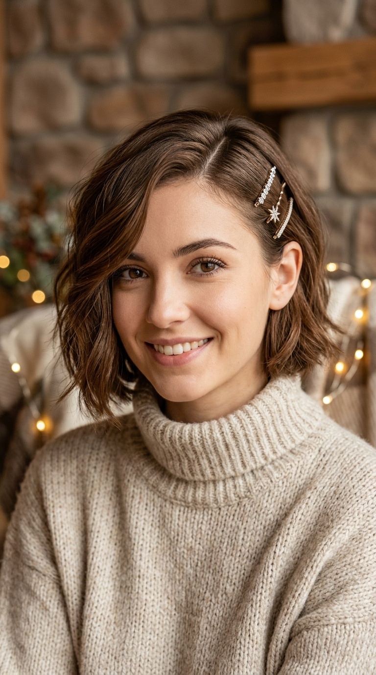 Deep Side Part with Sparkly Clips