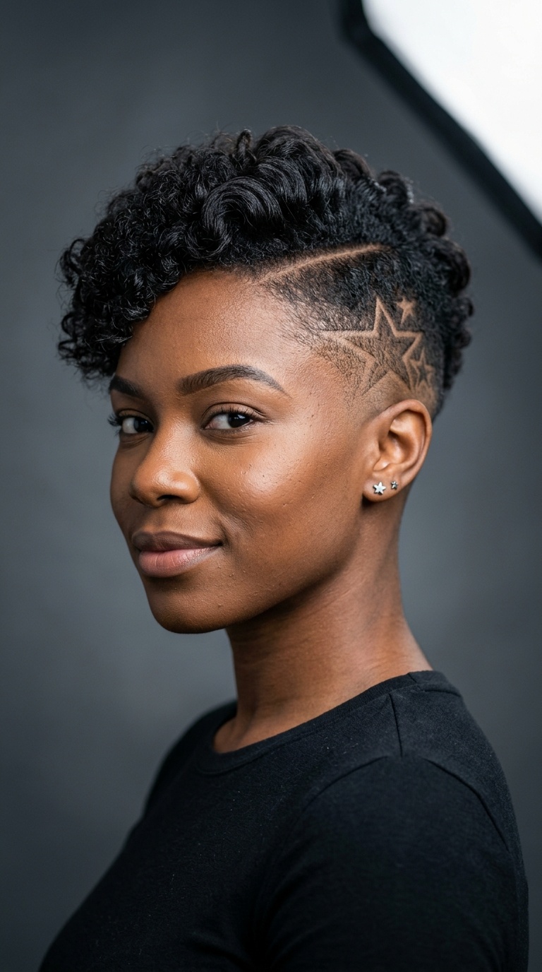 Deep Side Part with Star Design