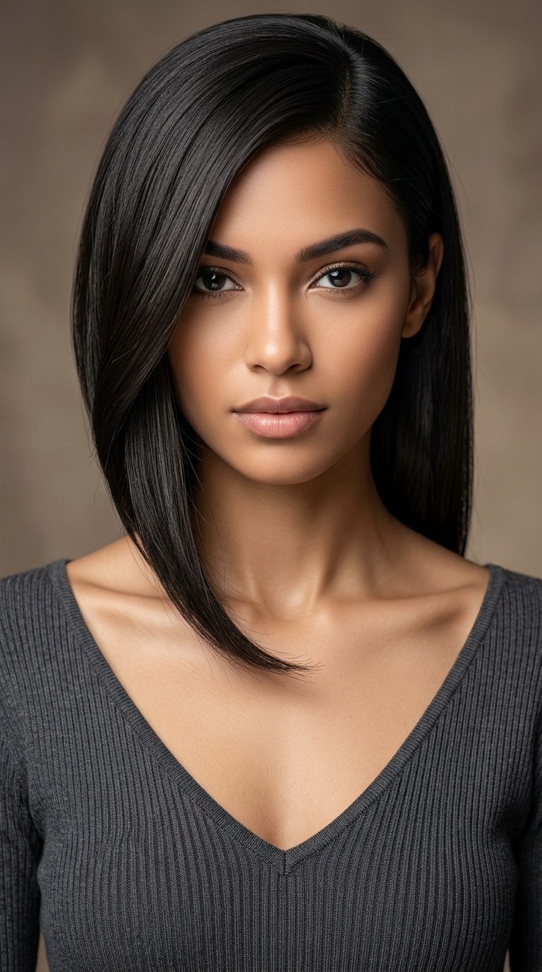 Deep Side Part with Straight Hair