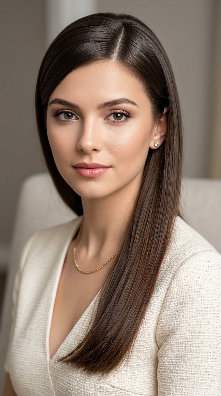 Deep Side Part with Straight Hair
