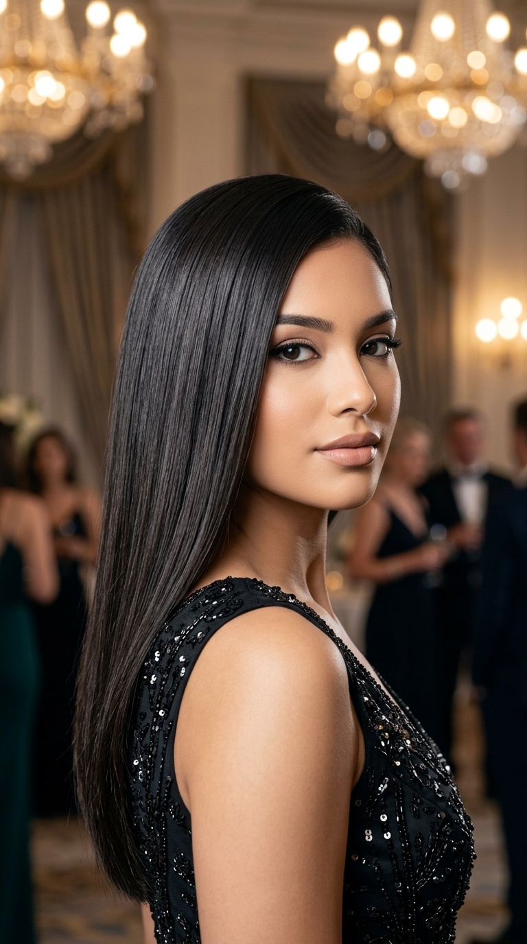 Deep Side Part with Straight Hair