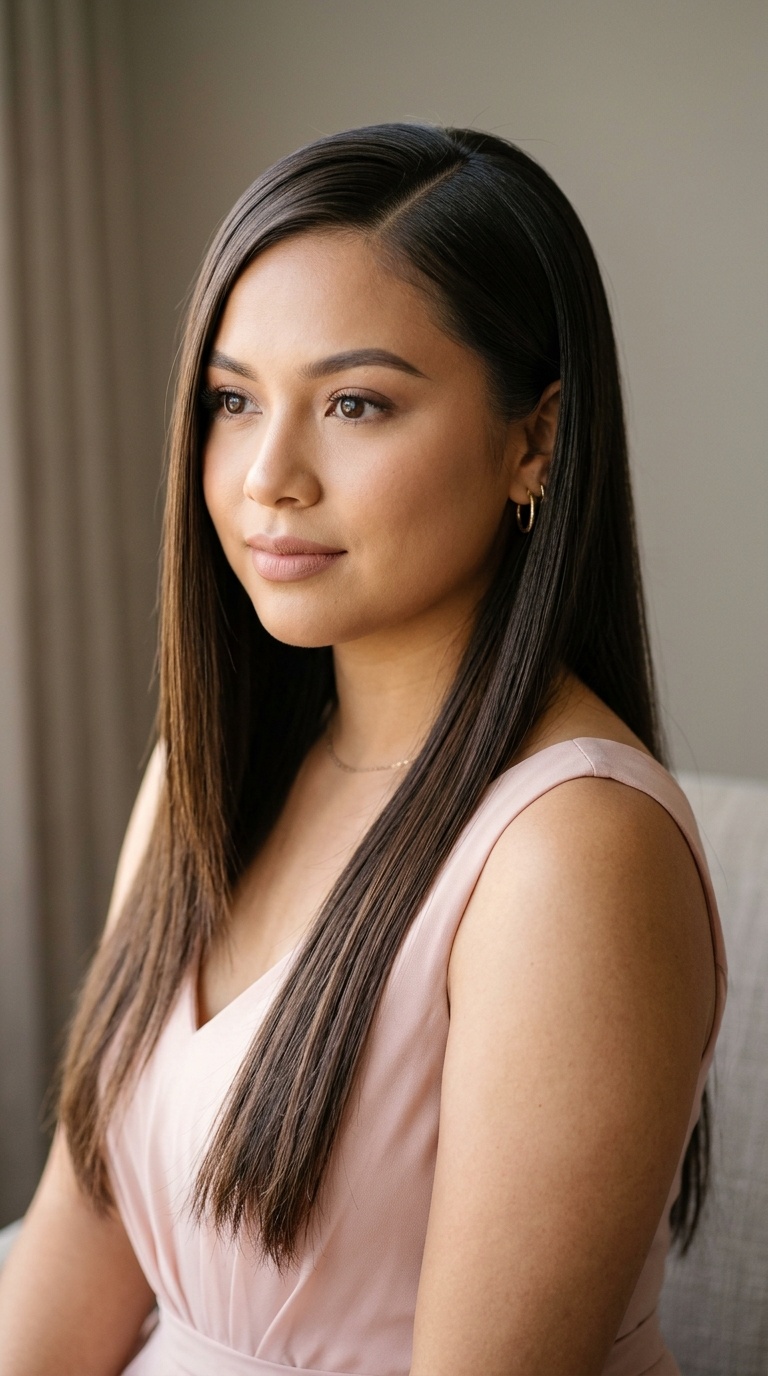 Deep Side Part with Straight Tresses