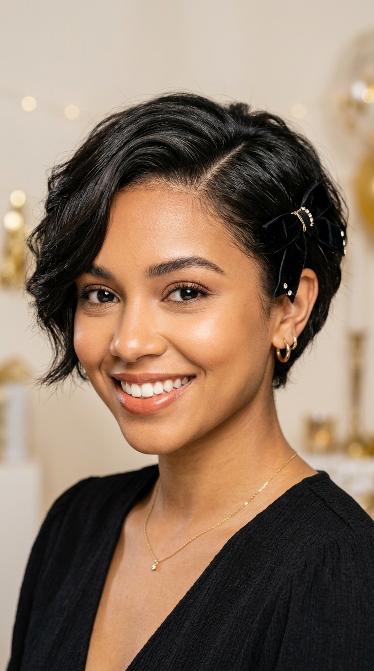 Deep Side Part with Velvet Bows