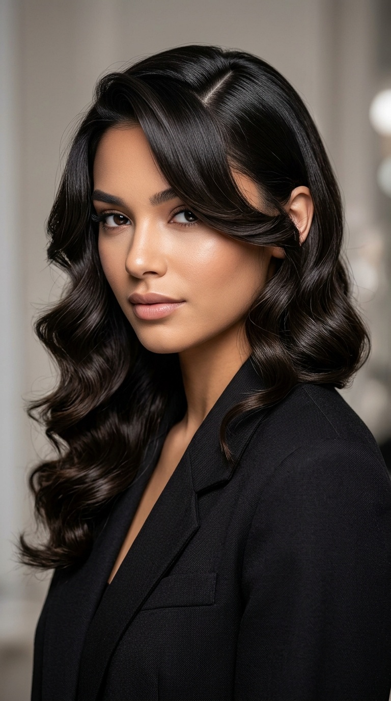 Deep Side-Parted Hollywood Curls