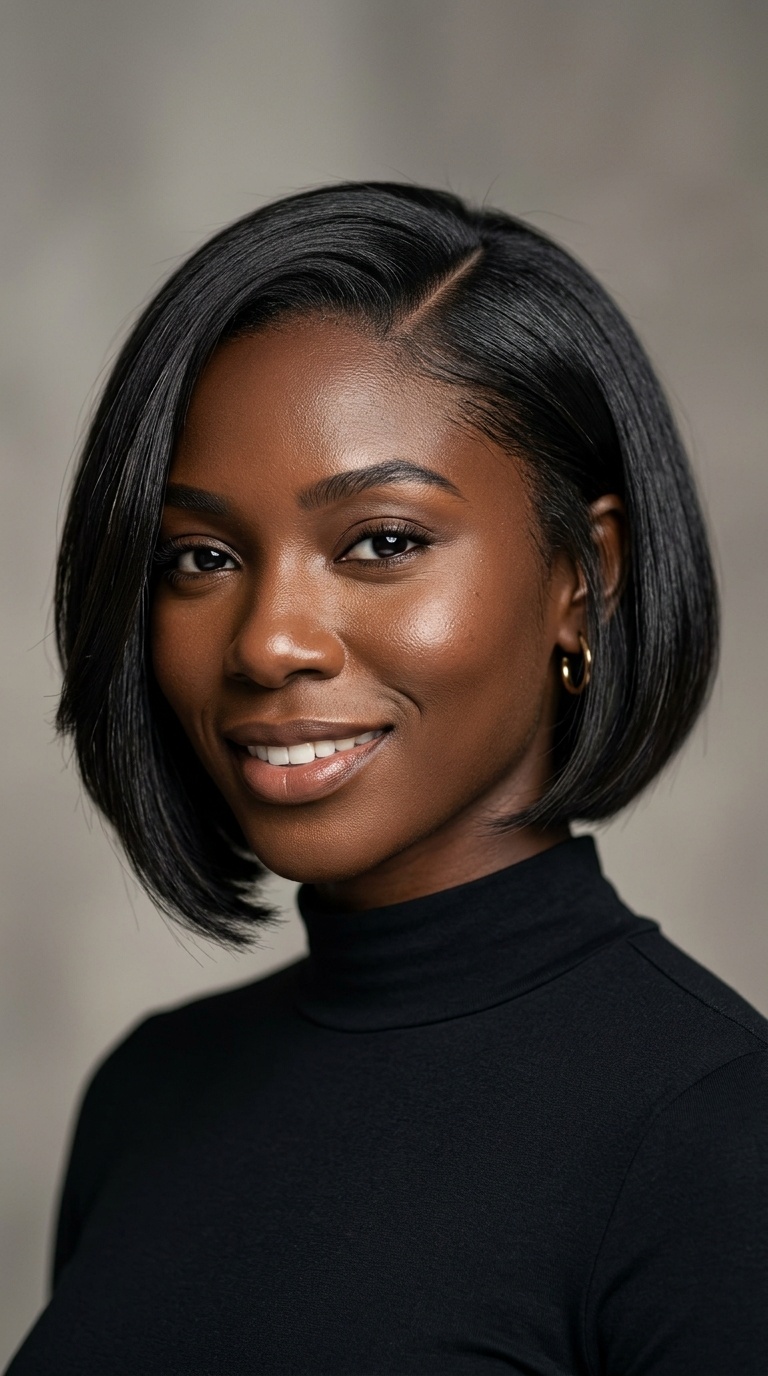 Deep Side-Parted Tapered Bob