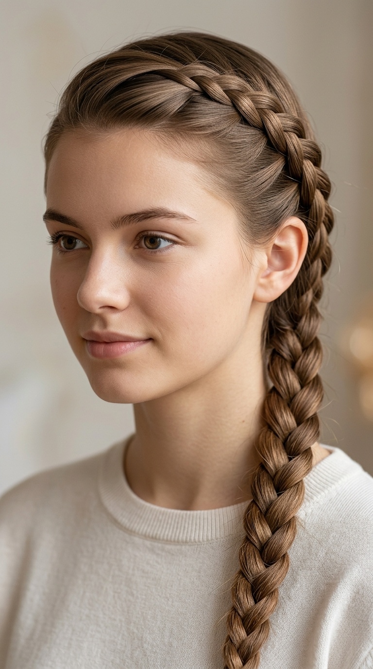 Deep Side Parted Three-Strand Braid