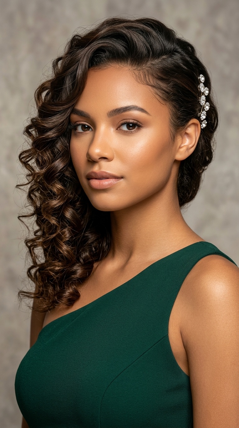 Deep Side-Swept Curls with Pins