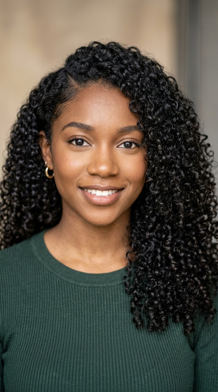 Defined Curls with a Deep Side Part