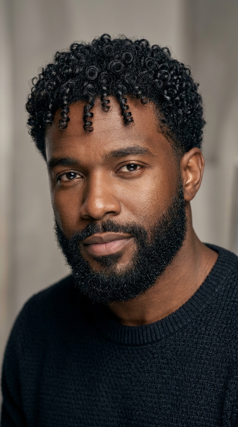 Defined Curls with Groomed Beard