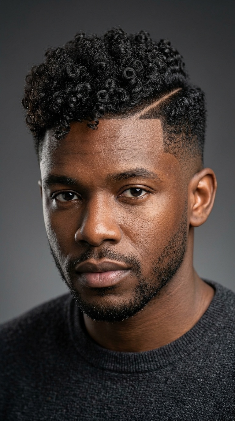 Defined Curly Top with Hard Part