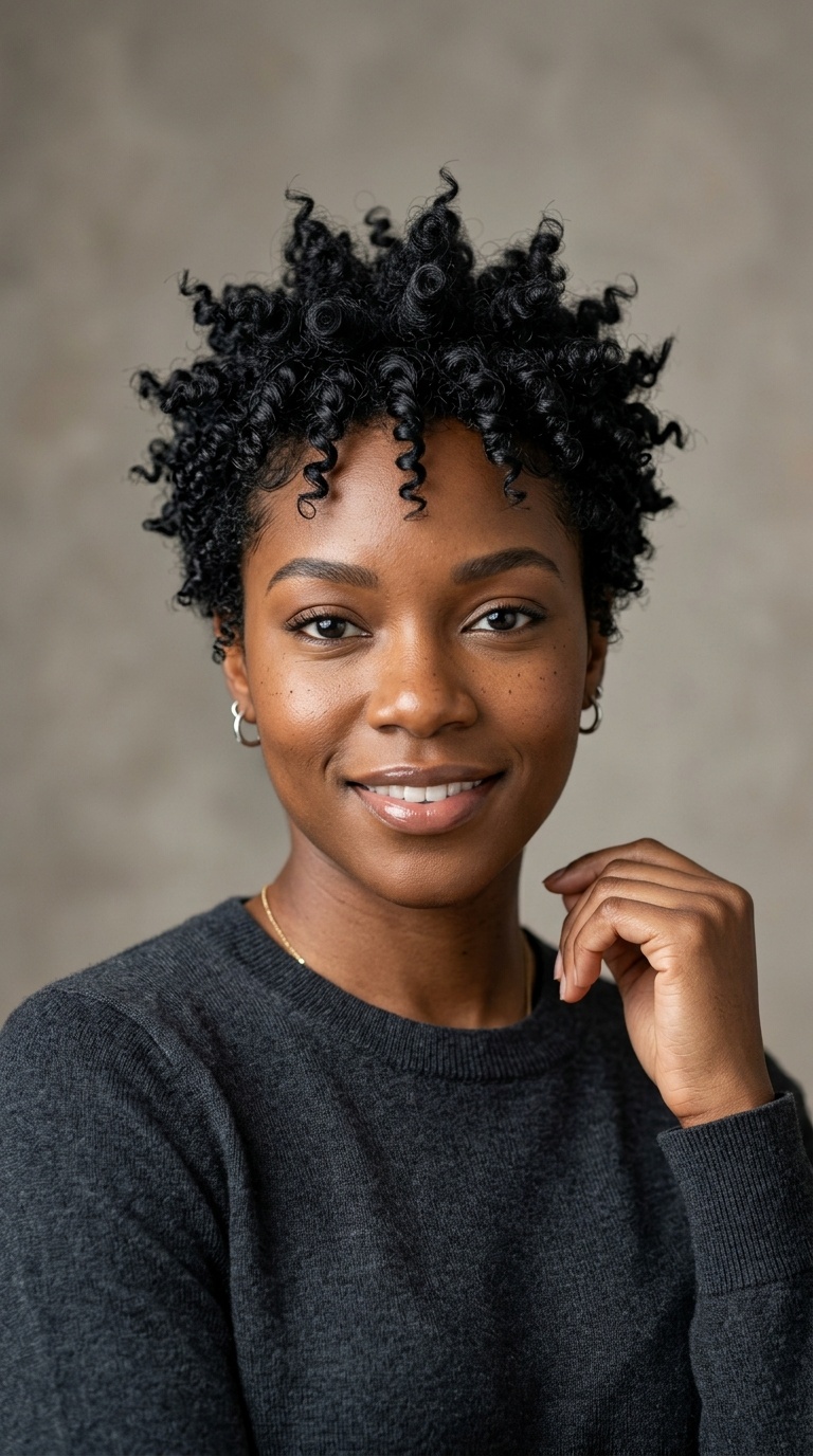 Defined Jet-Black Spiky Curls
