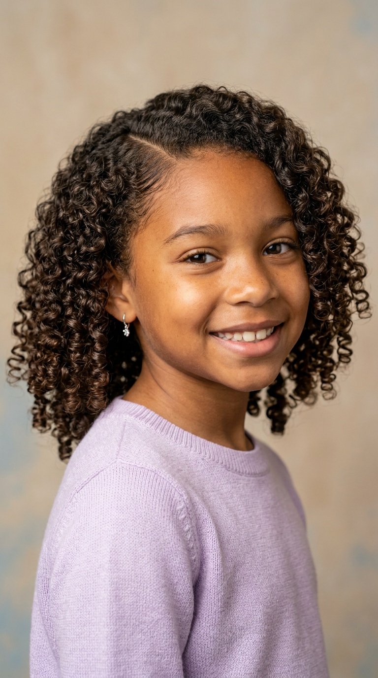 Defined Natural Curls with a Side Part