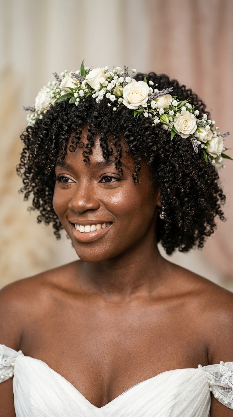 Defined Wash-and-Go with a Floral Crown