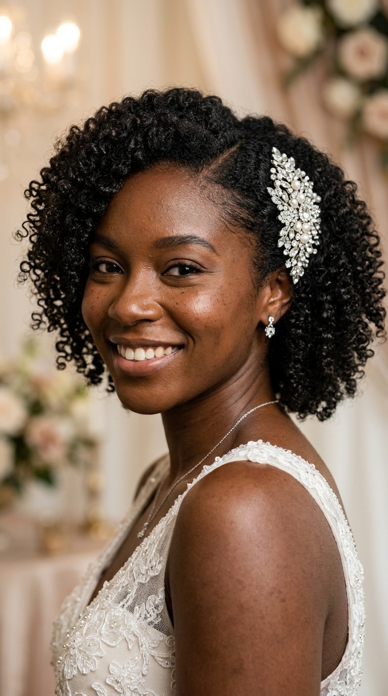 Defined Wash-and-Go with a Jeweled Side Clip