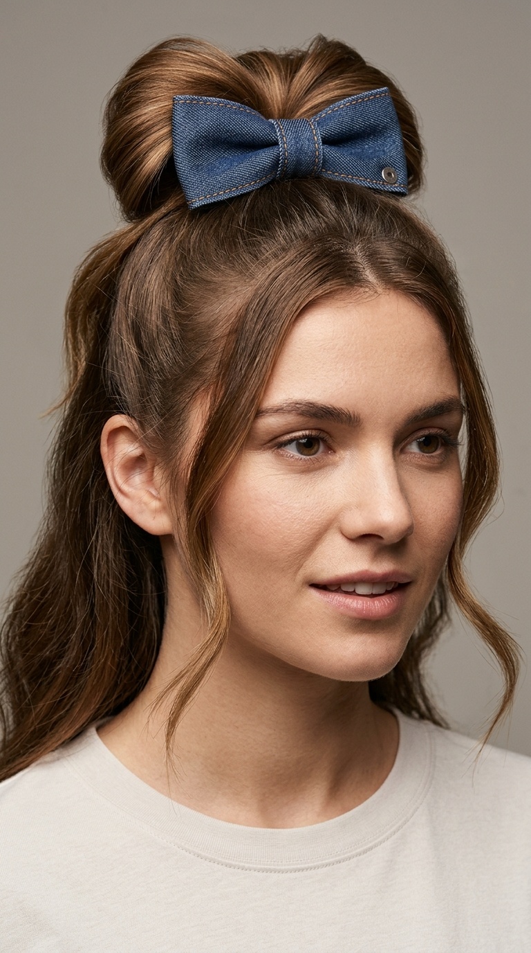 Denim Textured Casual Bow