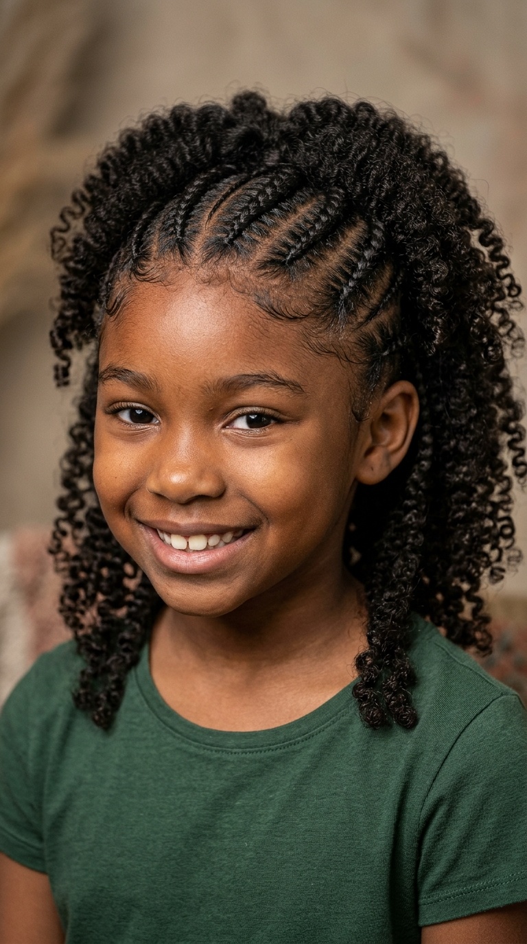 Diagonal Cornrows with Curly Ends